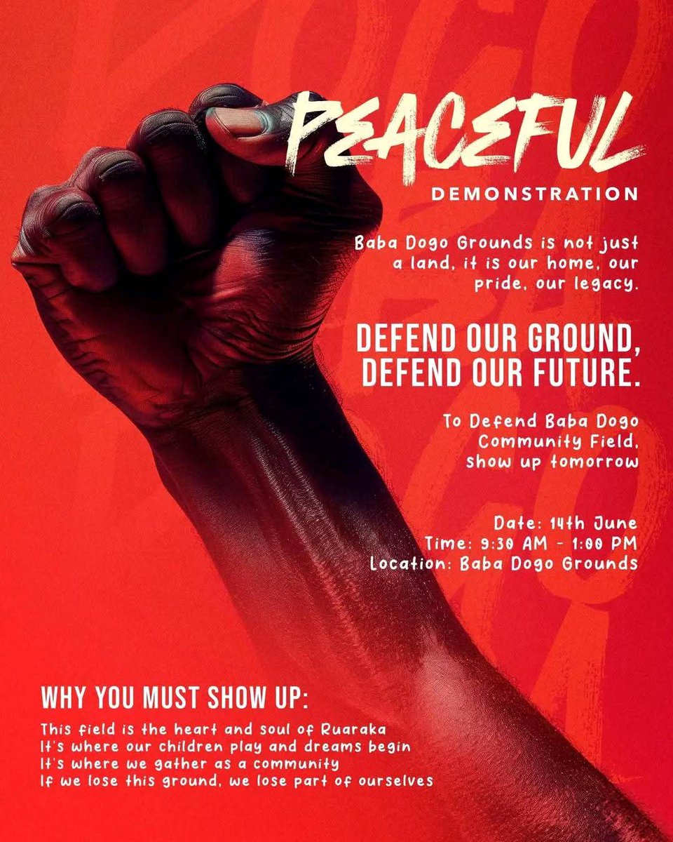 Please support the people of Babadogo in defending the grounds that have natured many sports talents.It is one of the fees recreational spaces in Ruaraka.Lets us defend the right to play for the children of Ruaraka.
#HandsOffPublicSpaces
