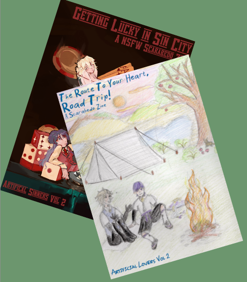 Rejoice, for the 2nd Volume of the Scarabedo zines have finally been released.

☂️🌻SFW Artificial Lovers Vol 2 zine- artificiallovers.itch.io/artificial-lov…
🔞NSFW Artificial Sinners Vol 2 zine- artificiallovers.itch.io/artificial-sin…