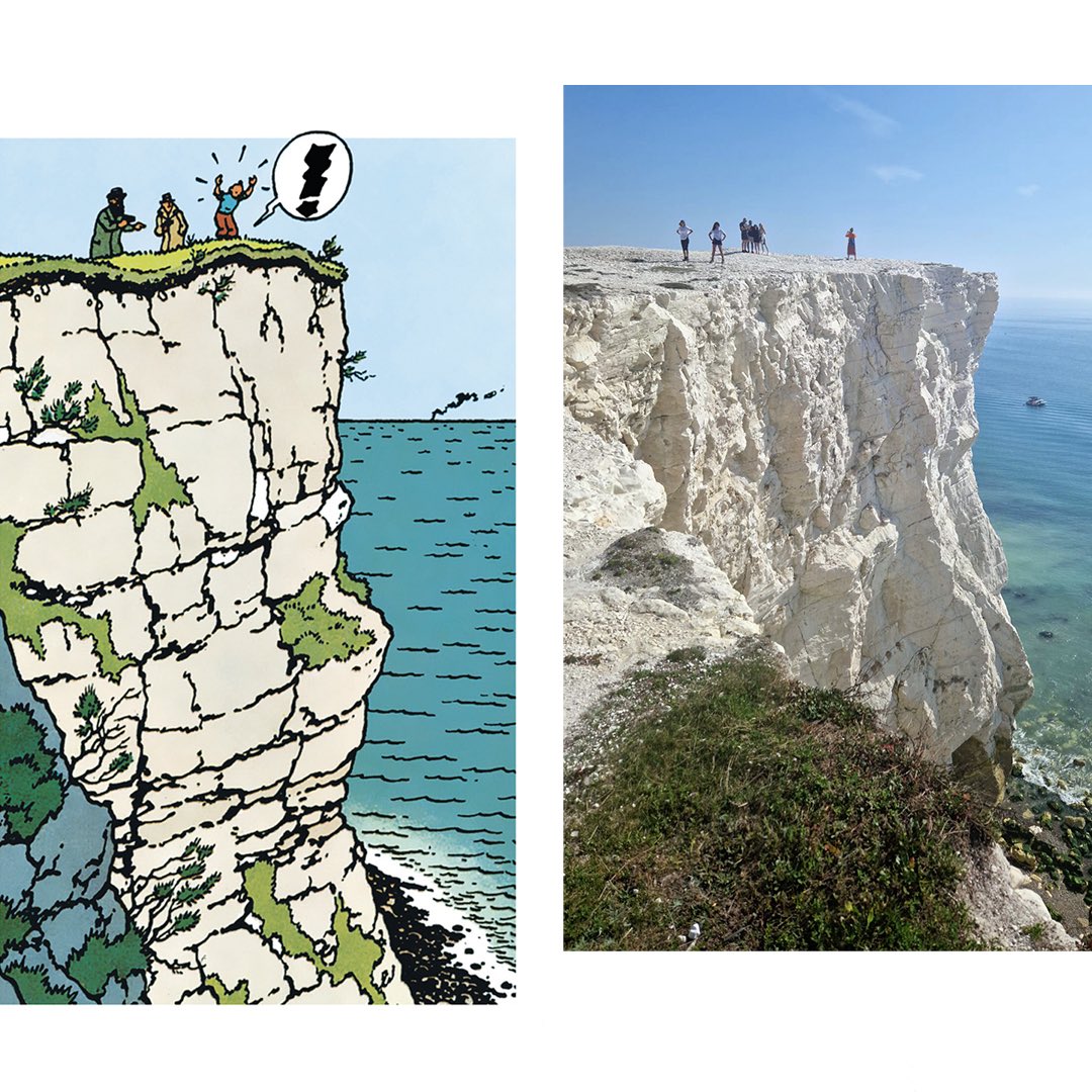 🇧🇪 🥾 Lorsque vous vous trouvez au bord du précipice, sur les falaises crayeuses des Seven Sisters (Sussex, Sud de l’Angleterre), il y a comme un air de déjà vu… n’est-ce pas ? 
 
Et vous, quelles sont vos plus belles photos et/ou souvenirs de balades sur les traces de Tintin ?