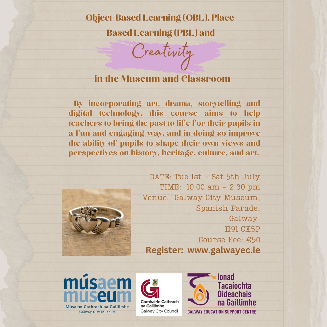 Galway EC (@ecgalway) on Twitter photo 📢Last chance to register for this brilliant course in <a href="/GalwayMuseum/">Galway City Museum</a> using the arts to enhance object based and place based learning. Mixing history, heritage and creativity with the brilliant Brendan McGowan!
⚠️Only a few days left to register⚠️
bit.ly/43HizQH 📢Last chance to register for this brilliant course in <a href="/GalwayMuseum/">Galway City Museum</a> using the arts to enhance object based and place based learning. Mixing history, heritage and creativity with the brilliant Brendan McGowan!
⚠️Only a few days left to register⚠️
bit.ly/43HizQH
