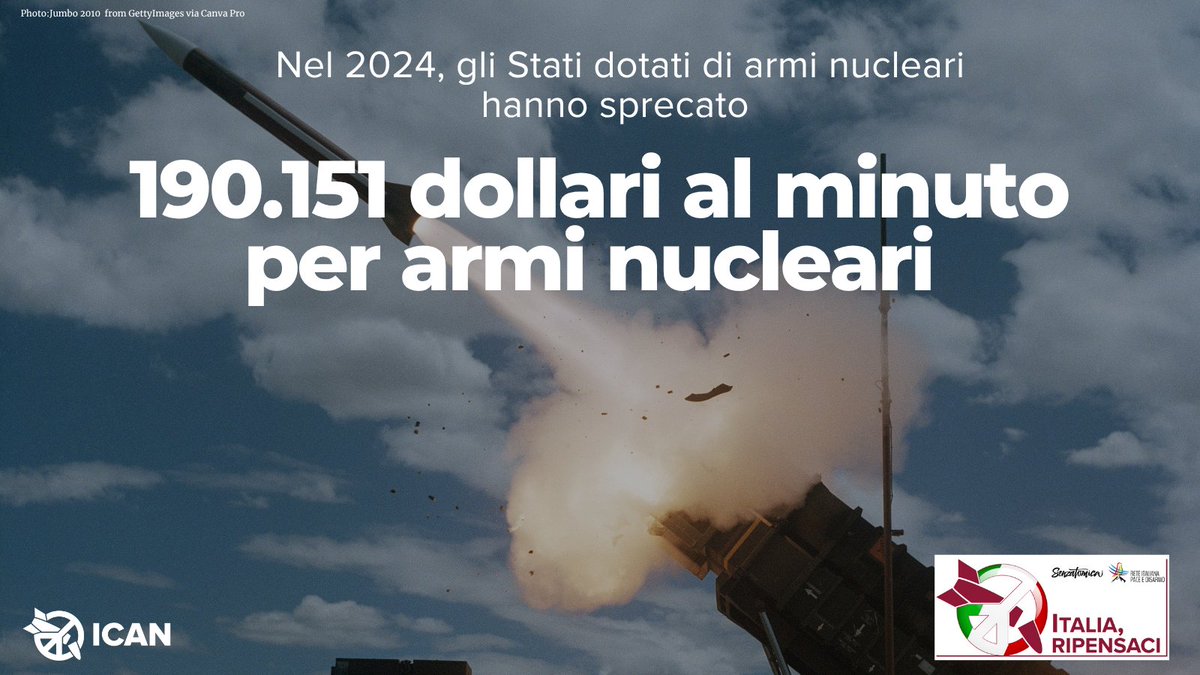 Il nuovo Rapporto di ICAN <a href="/nuclearban/">ICAN</a> evidenzia come nel 2024 i nove Stati dotati di #armi #nucleari abbianospeso più di 100 miliardi di dollari per i loro arsenali nucleari, con un aumento di circa l’11% rispetto all’anno precedente ⏬