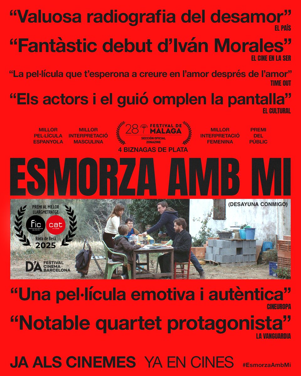 Premios en los festivales de Màlaga y FIC-CAT y elogios de la crítica.

#EsmorzaAmbMi es una película sobre amar cuando da miedo, creer cuando parece tarde y sonreír en medio del caos emocional.💔

¡Ya en cines!