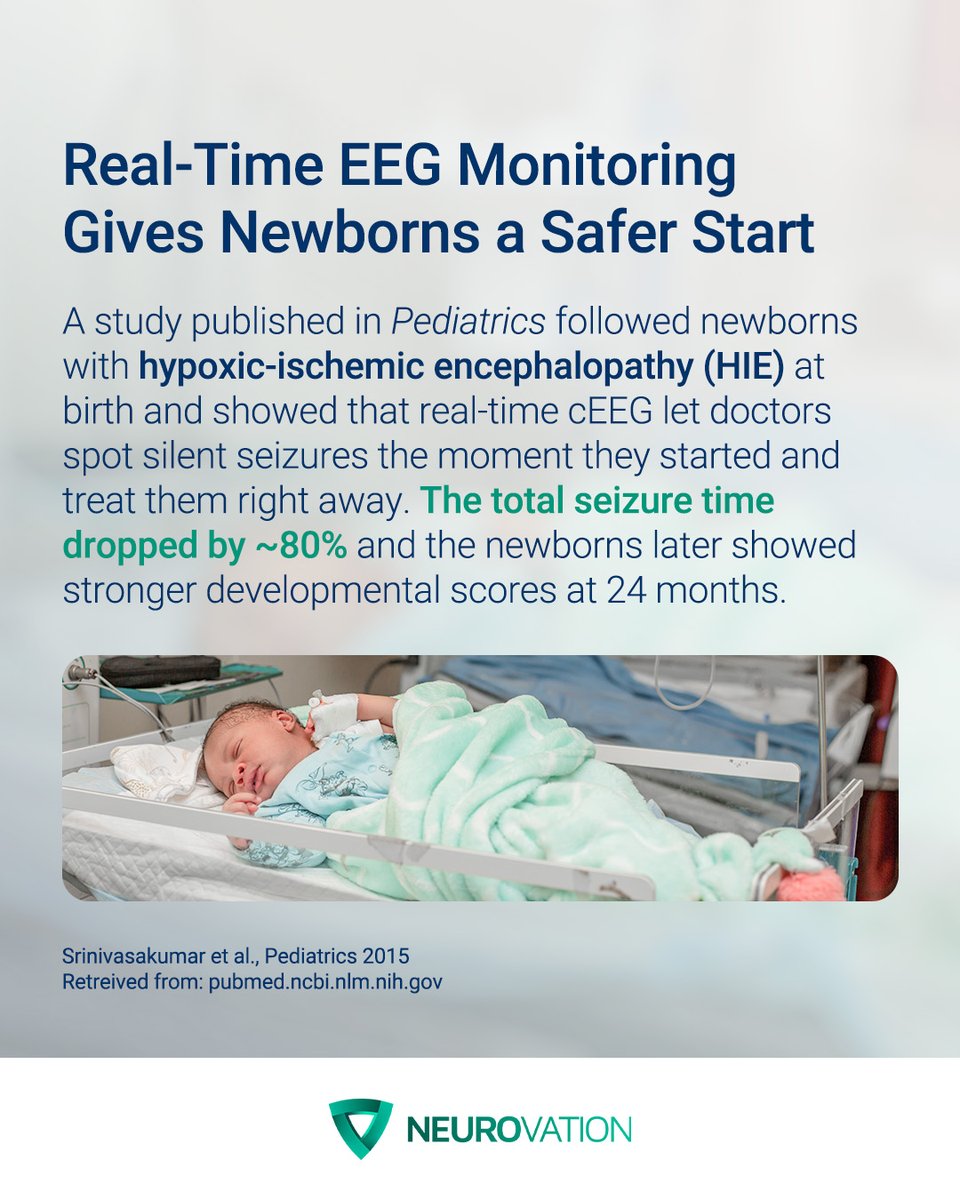NeurovationGCC's tweet image. Real time EEG helps doctors detect silent seizures at birth, reducing seizure time by up to 80 percent and improving developmental outcomes. A safer start for newborns begins with early monitoring.

#NeonatalCare #EEGMonitoring #Neurovation