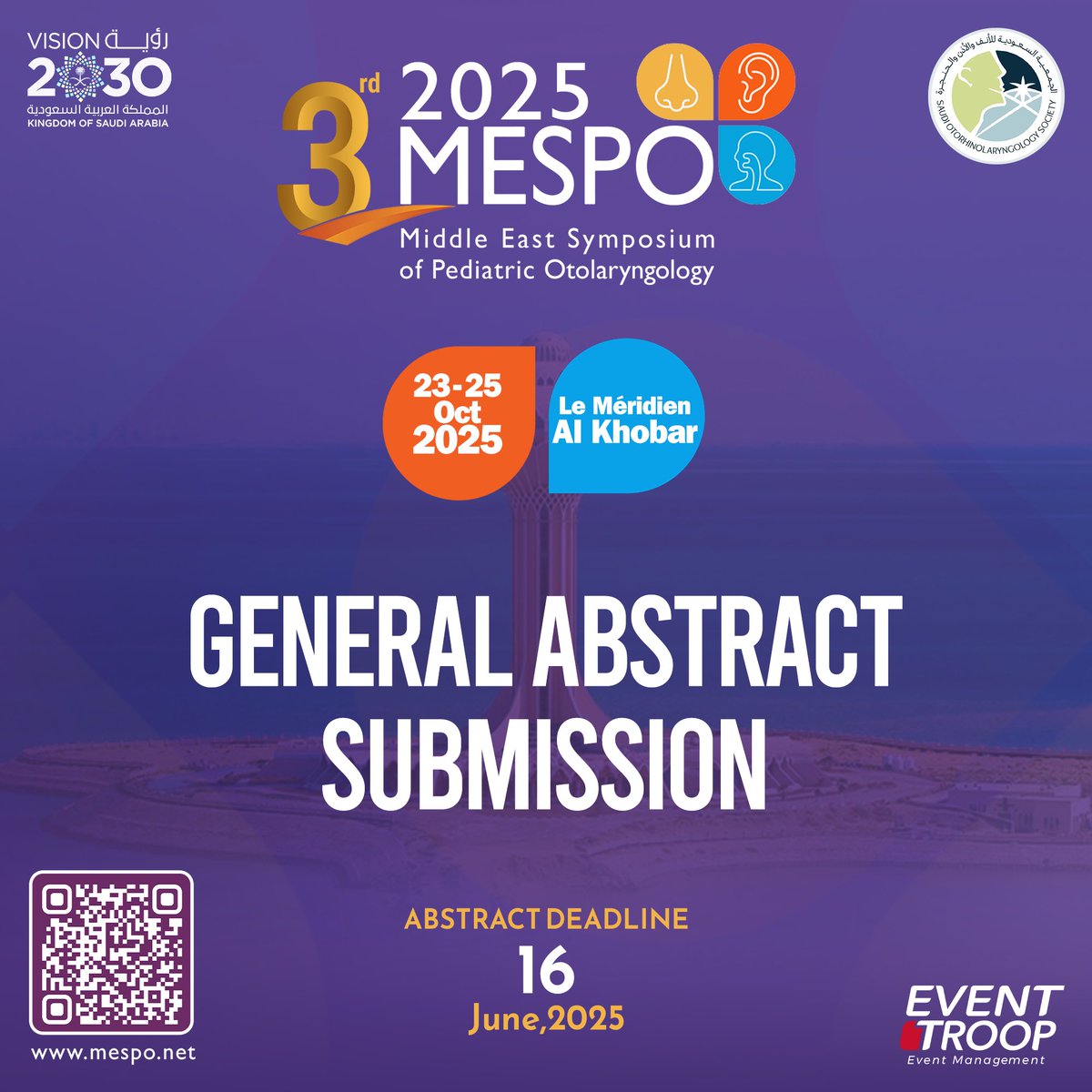 Only 2 Days Left 🚨

Submit Your General Abstract and get a chance for oral/poster presentation

💸 Plus, discounted registration if your abstract is accepted 🎉

Deadline: June 16, 2025 

Submit Here 👇
mespo.net/mespo-general-…

#MESPO2025 #otolayrngology #Pediatricent