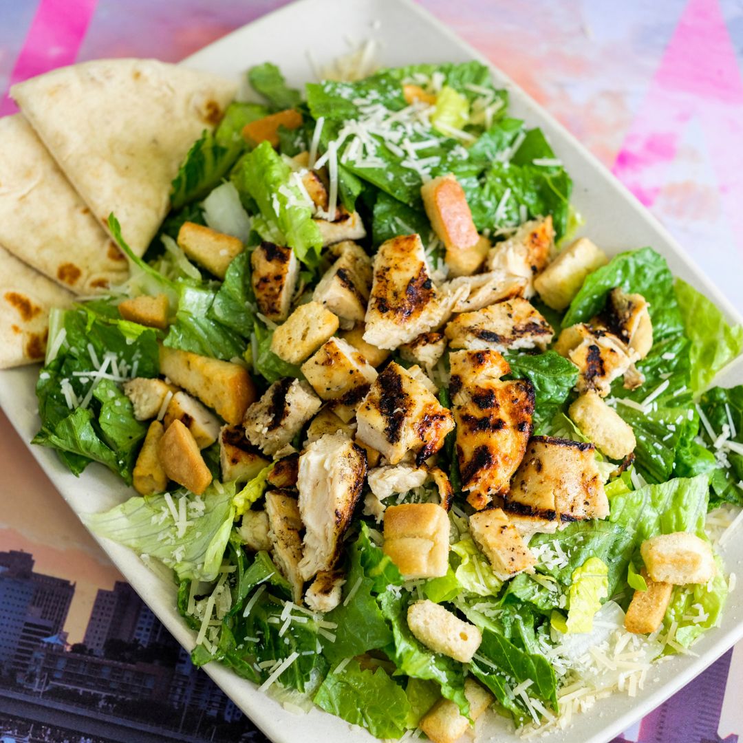 Don’t forget! Caesar Summer is still going strong 🥗🔥 Enjoy our grilled chicken Caesar salad or the Caesar Pita, for only $5.99!! 
Both packed with flavor and perfect for summer vibes. Only at Miami Grill! 💚 #CaesarSummer #MiamiGrill