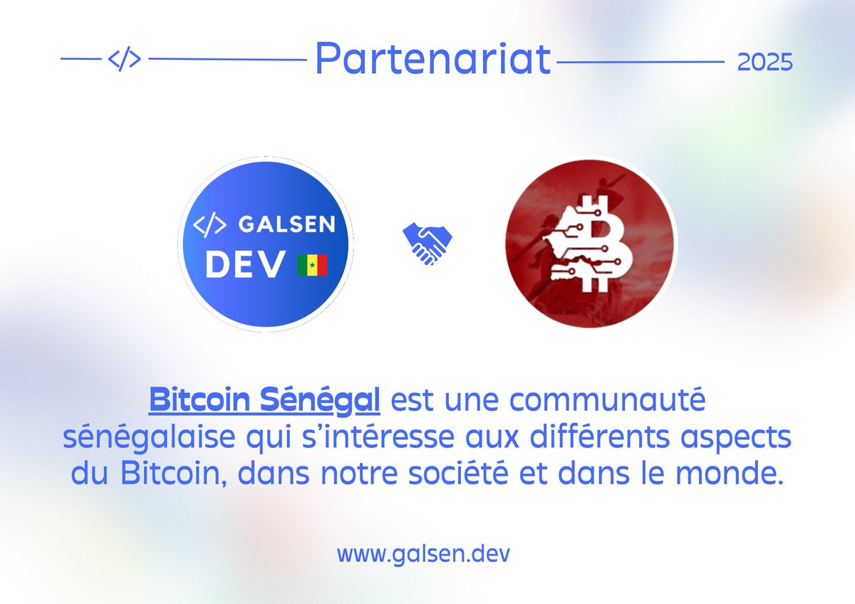 Nous sommes heureux d’annoncer notre partenariat avec <a href="/bitcoin_sen/">₿itcoin Sénégal</a> 🎉

Bitcoin Sénégal est particulièrement active sur le terrain à travers des discussions, des événements éducatifs et des initiatives communautaires autour de la souveraineté financière et technologique.

⬇️