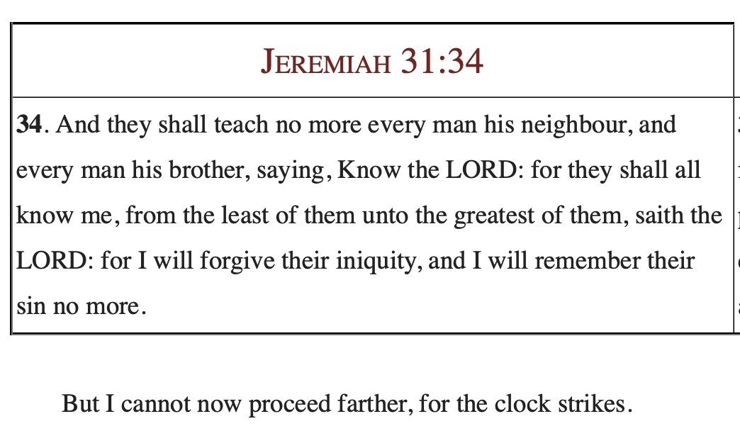 RicheyAlex's tweet image. Calvin is evading my question on this verse...
P&R friends, what are the best and most helpful resources on this passage, particularly on the phrase "they shall all know me"?
(P.S. Calvin does end up briefly addressing the verse in the subsequent lecture)