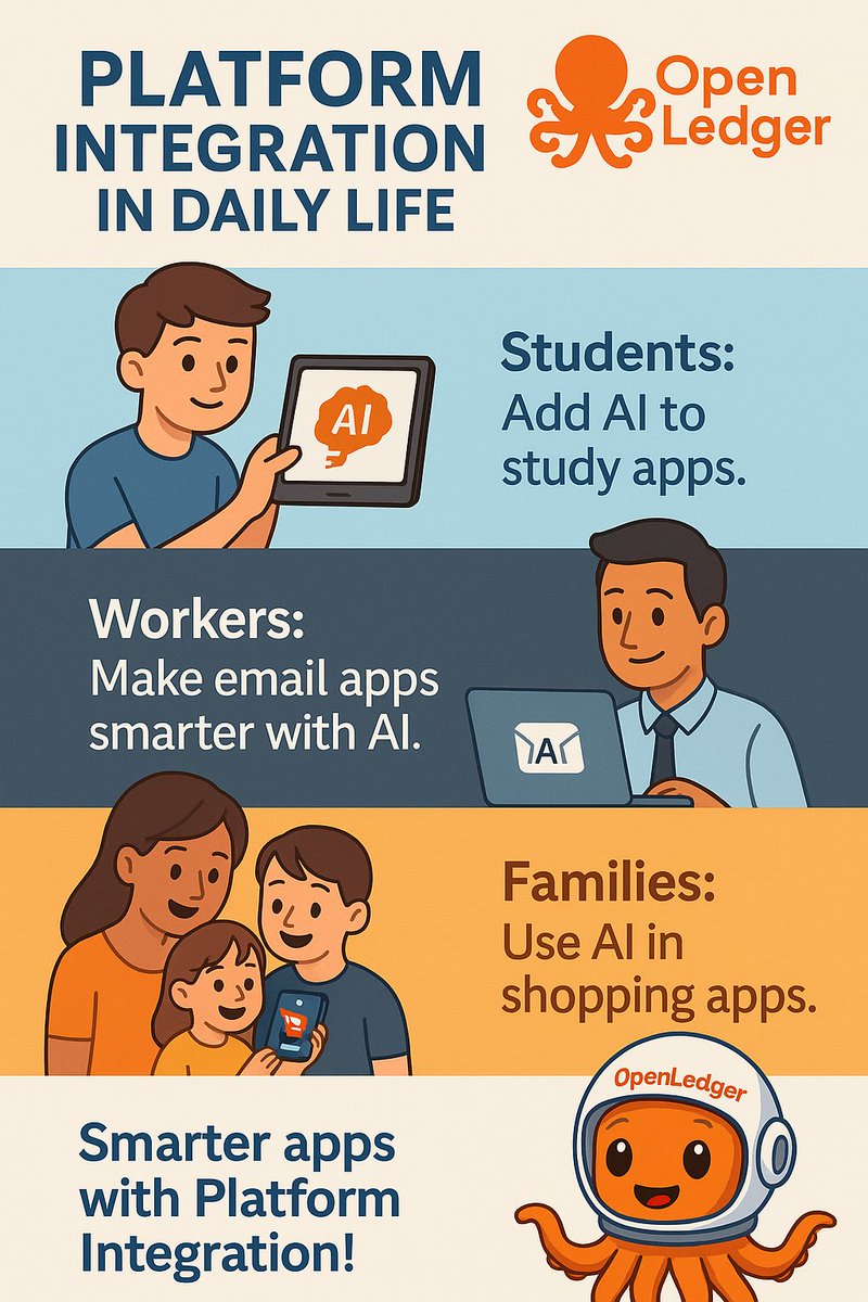 didi5894's tweet image. Platform Integration in Daily Life📩 

🔸Students: Add AI to study apps.  
🔸Workers: Make email apps smarter with AI.  
🔸Families: Use AI in shopping apps.  

Smarter apps with Platform Integration! Join with @OpenledgerHQ now!🌟
#OpenLedger #Openup