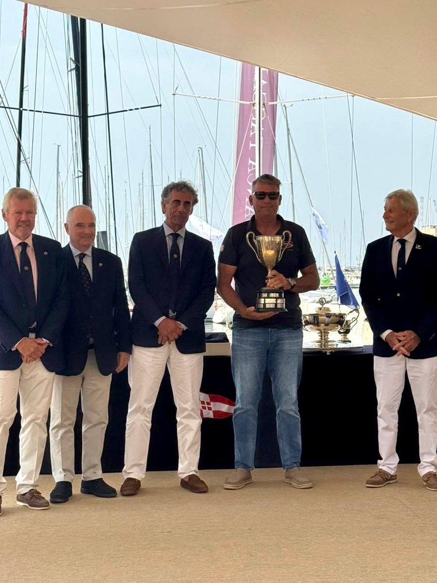 Topping off an amazing Loro Piana Giraglia race the Scallywags attended the prize giving in the luxurious race village at the historic Yacht Club Italiano. Winning both line honours &amp; 1st around Giraglia rock, skipper David Witt accepted the awards on behalf of SH and the team.