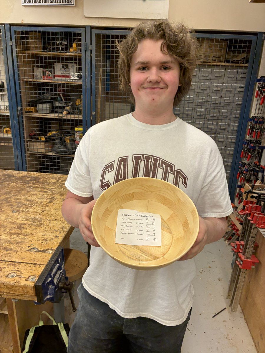 More of our <a href="/StPeterCSS/">St. Peter's C.S.S.</a> Grade 11 Construction students have been busy turning these beautiful segmented bowls! #woodworking #woodturning