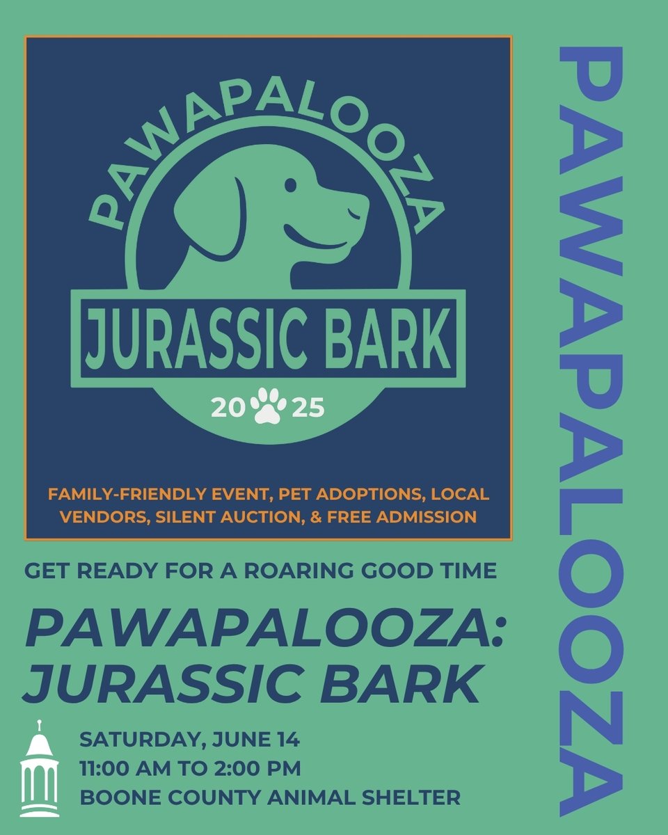 Get ready to roar! Today is Pawapalooza: Jurassic Bark at the Boone County Animal Shelter!

Join us starting at 11:00 a.m. for a day of adoptable pets, fun activities, vendors, food, and more.