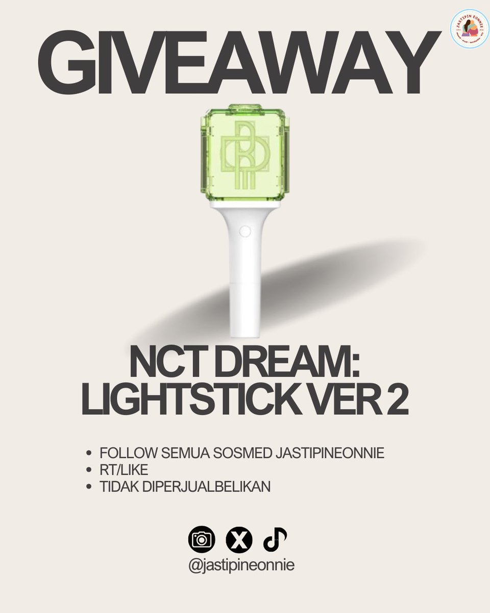 jastipineonnie's tweet image. GIVEAWAY NCT DREAM: OFFICIAL LIGHTSTICK VER 2

🎁 lightstick ver. 2 nct dream

📌 rules:
- rt/like
- ⁠follow semua sosial media jastipineonnie (ig, x, tiktok)
- ⁠tidak diperjualbelikan 

🗓️ end 16 juli 2025 

good luck!🩵