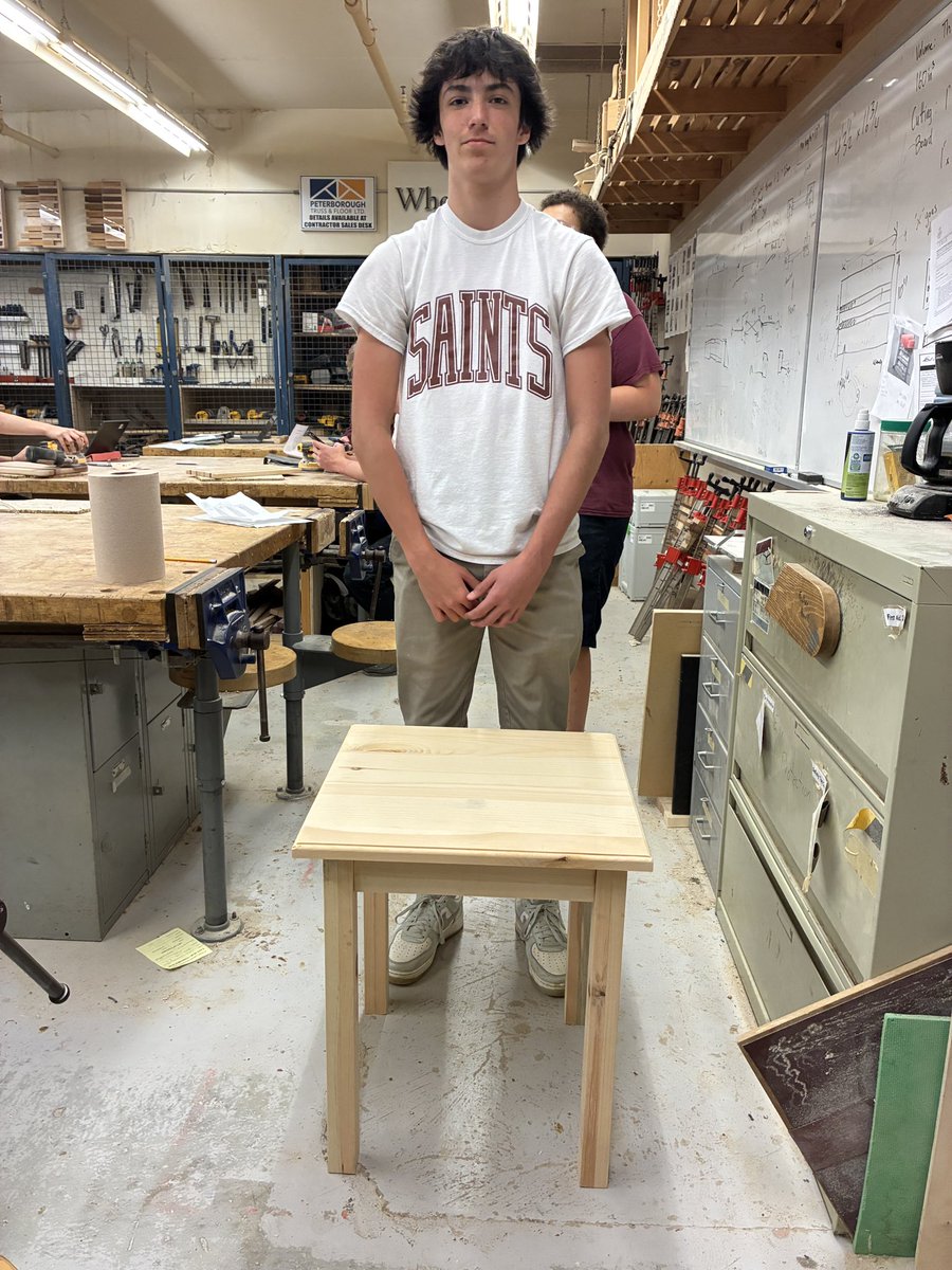 Some of our <a href="/StPeterCSS/">St. Peter's C.S.S.</a> Grade 10 Construction students have been busy designing and building their own coffee and side tables. They look great! #woodworking