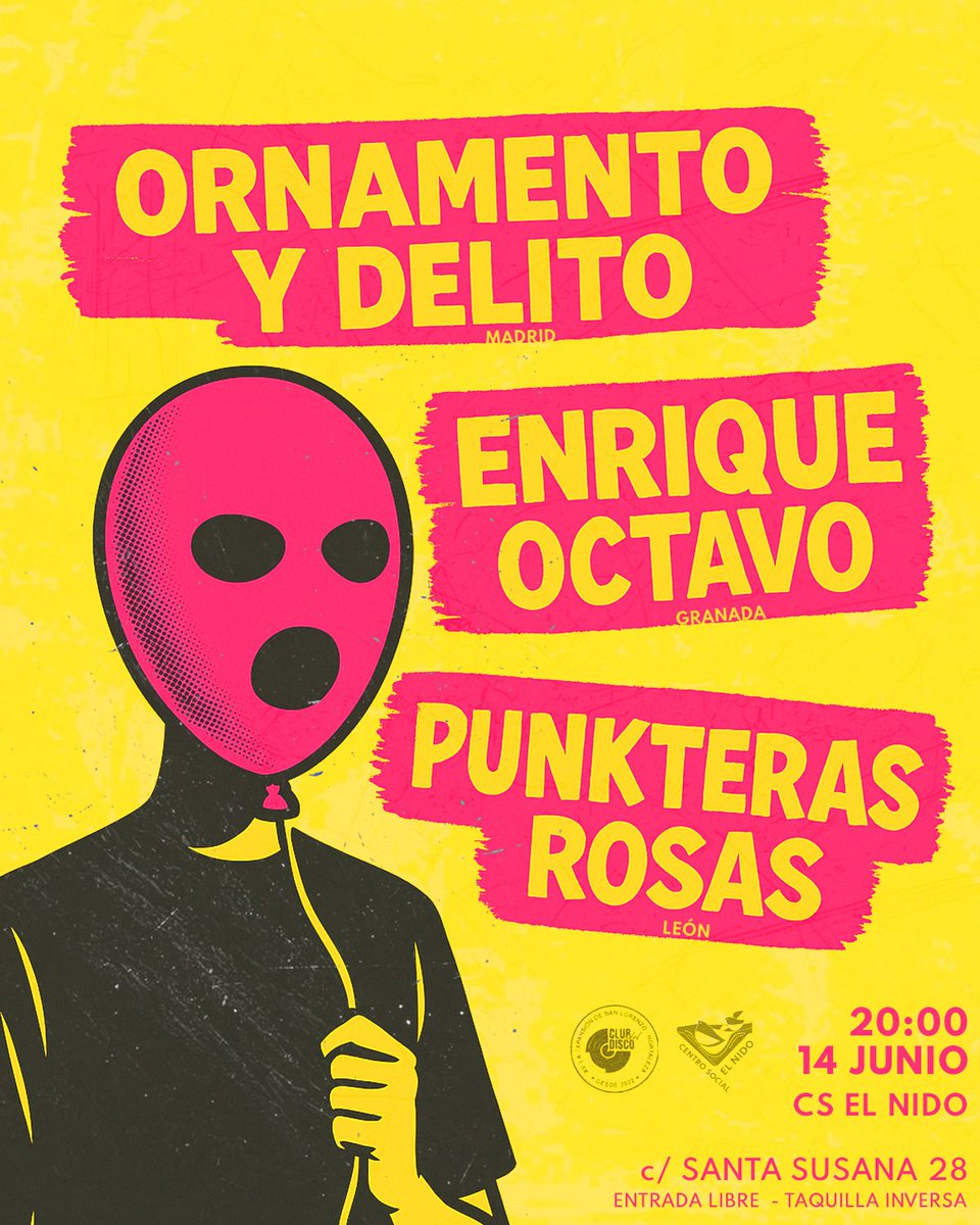 El Club del Disco cierra este sábado una excepcional temporada de conciertos sin salir del barrio, con la última velada de música en directo antes del parón veraniego

A las 20.00 horas en el <a href="/CSElNido/">El Nido</a> (Calle Santa Susana, 28) este cartelón de grupazos con entrada libre