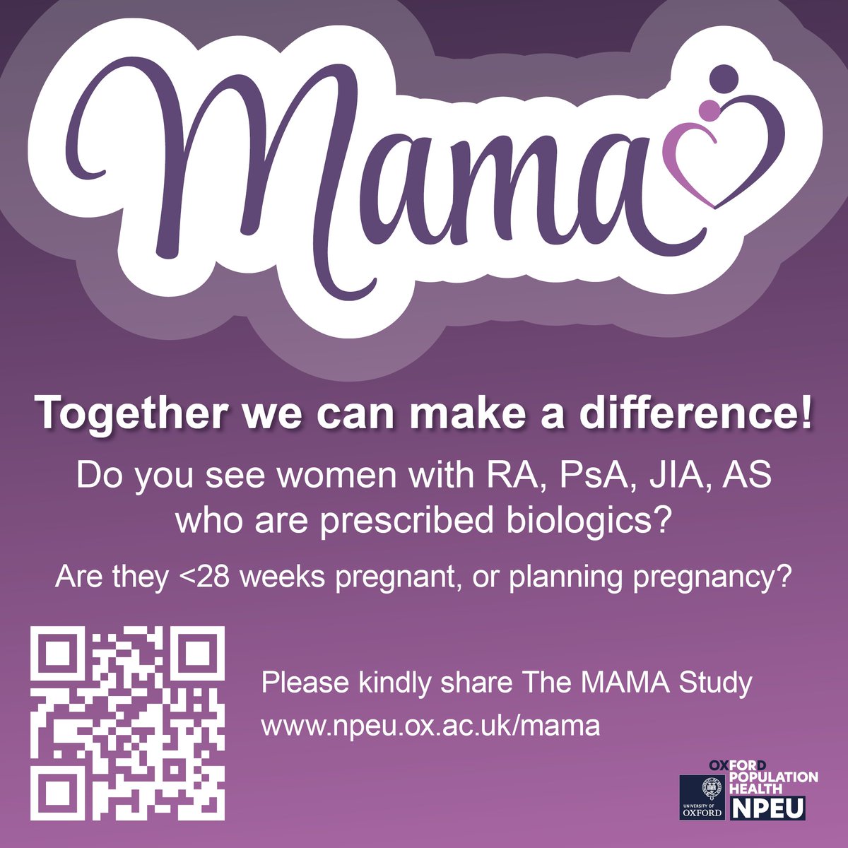 BSR (@rheumatologyuk) on Twitter photo Are you hoping to support the MAMA Study but unsure if you have the capacity or participants? The MAMA team is here to help!
Please contact us at mama@npeu.ox.ac.uk or visit npeu.ox.ac/mama <a href="/TheMAMAStudy/">MAMA Study</a> <a href="/NPEU_CTU/">NPEU</a> <a href="/NPEU_Oxford/">NPEU-Oxford</a> Are you hoping to support the MAMA Study but unsure if you have the capacity or participants? The MAMA team is here to help!
Please contact us at mama@npeu.ox.ac.uk or visit npeu.ox.ac/mama <a href="/TheMAMAStudy/">MAMA Study</a> <a href="/NPEU_CTU/">NPEU</a> <a href="/NPEU_Oxford/">NPEU-Oxford</a>