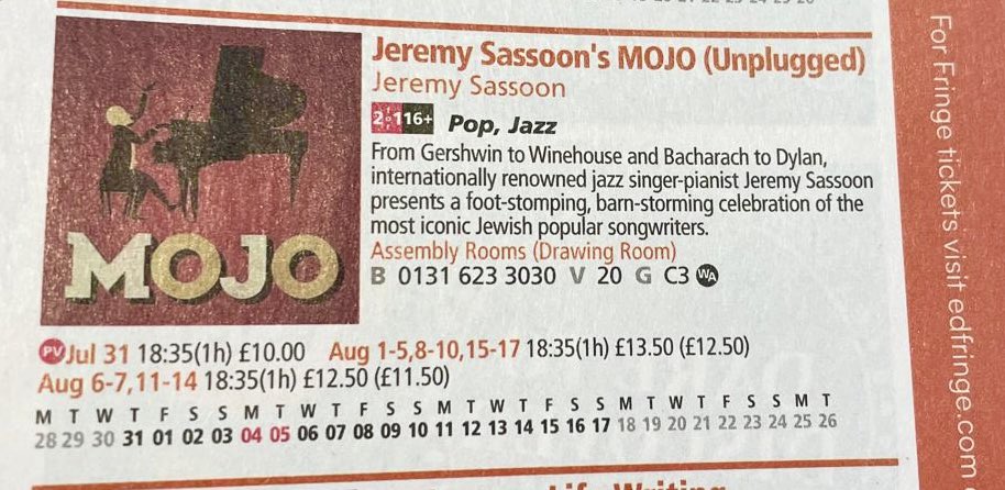 The <a href="/edfringe/">Edinburgh Festival Fringe</a> programme is out!! I'm so looking forward to this! July 31 to August 17 every night at 6:35 pm at the Drawing room, <a href="/AssemblyFest/">Assembly Festival</a>  Assembly rooms