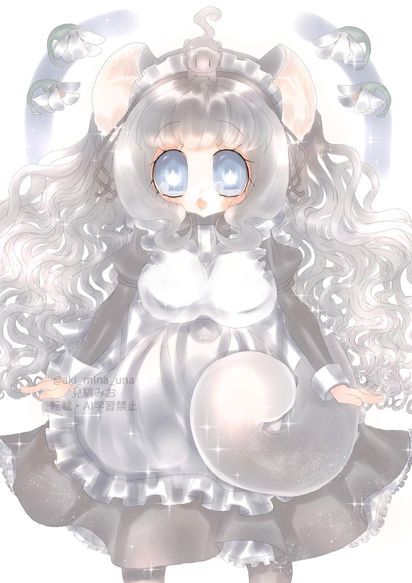 特価ブランド 手描きイラスト オリジナル【にゃんこメイド＊水色