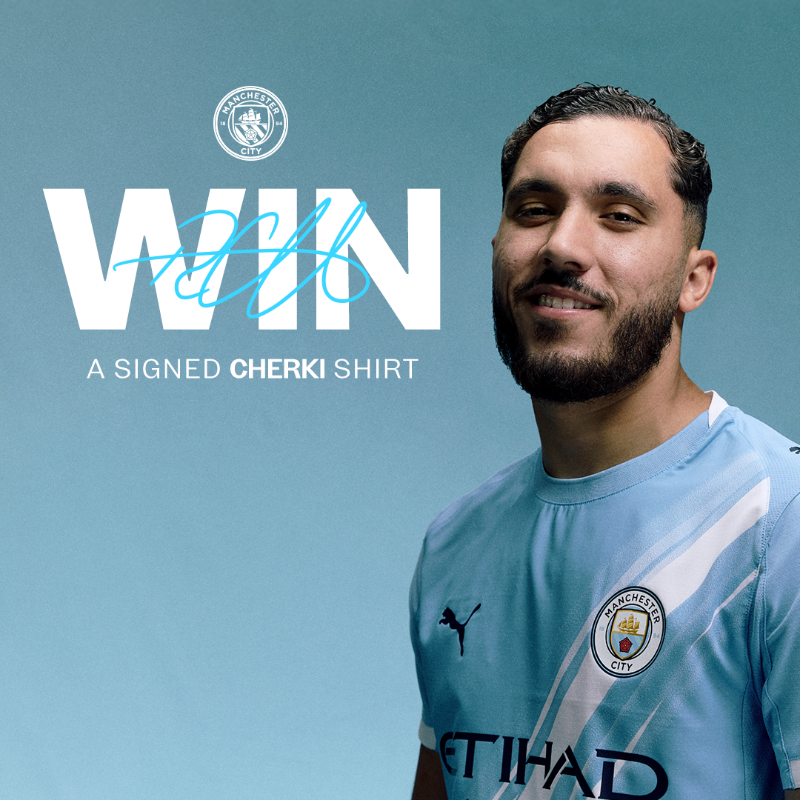 ManCityFra's tweet photo. Tentez de remporter un maillot signé par Rayan Cherki ✍️👕