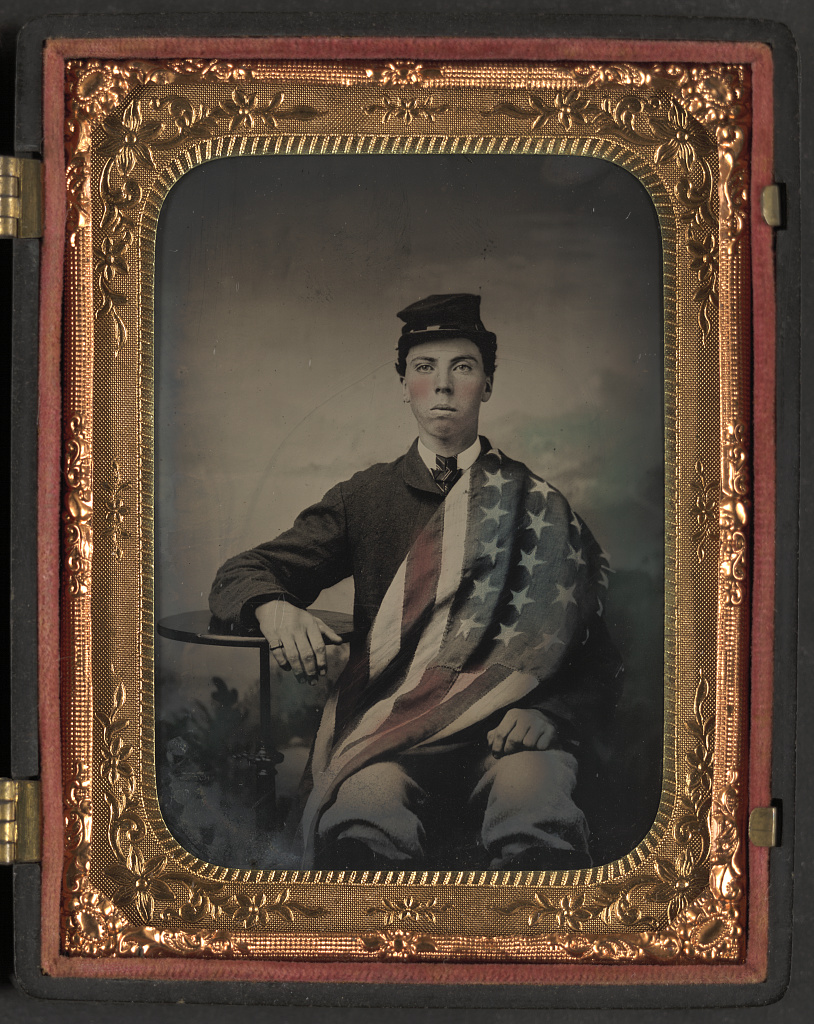 Today is Flag Day, when we mark the anniversary of the adoption of the U.S. flag on June 14, 1777. (It's also the day the U.S. Army celebrates its birthday.) Shown here: A Union soldier poses with the national colors draped over his shoulder sometime during the Civil War.