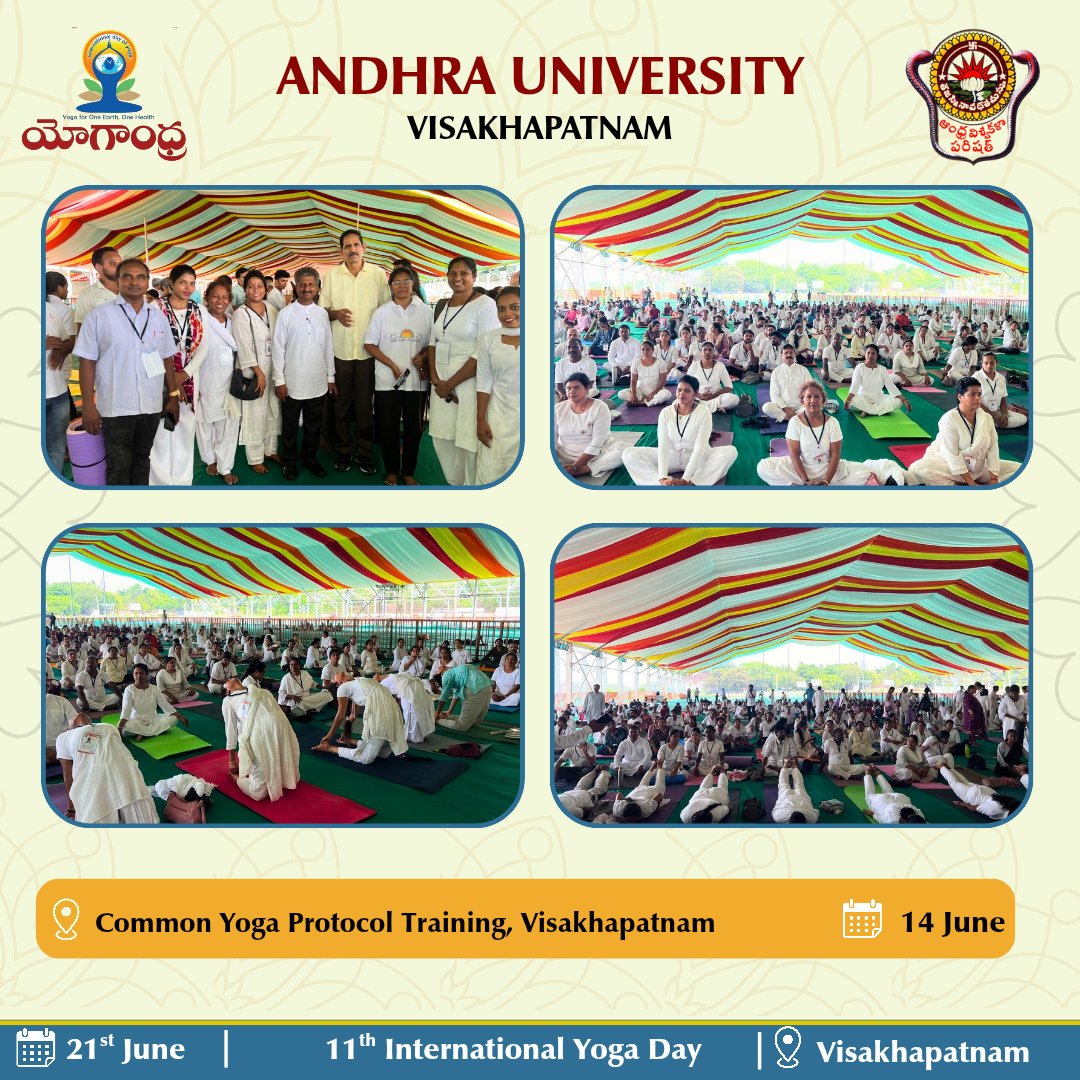 As a part of the #YOGANDHRA2025 initiative, Common Yoga Protocol (CYP) sessions are being conducted across all affiliated colleges of #AndhraUniversity to promote holistic wellness and prepare for the #InternationalYogaDay 2025 #Yogandhra