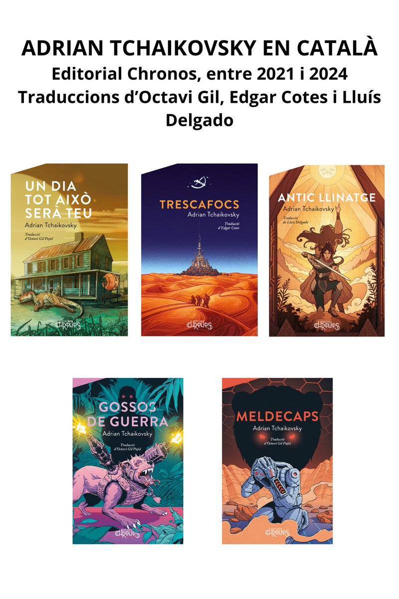 Tugui (@tuguicomiquer) on Twitter photo Avui compleix 53 anys l'escriptor britànic de ciència-ficció i fantasia <a href="/aptshadow/">Adrian Tchaikovsky</a>. Molts d'anys i bons, mestre!
En català, l'estimada <a href="/Chronos_cat/">Editorial Chronos</a> ha publicat: Un dia tot això serà teu, Trescafocs, Antic llinatge, Gossos de guerra i Meldecaps, entre 2021 i 2024.
#CiFiCat Avui compleix 53 anys l'escriptor britànic de ciència-ficció i fantasia <a href="/aptshadow/">Adrian Tchaikovsky</a>. Molts d'anys i bons, mestre!
En català, l'estimada <a href="/Chronos_cat/">Editorial Chronos</a> ha publicat: Un dia tot això serà teu, Trescafocs, Antic llinatge, Gossos de guerra i Meldecaps, entre 2021 i 2024.
#CiFiCat