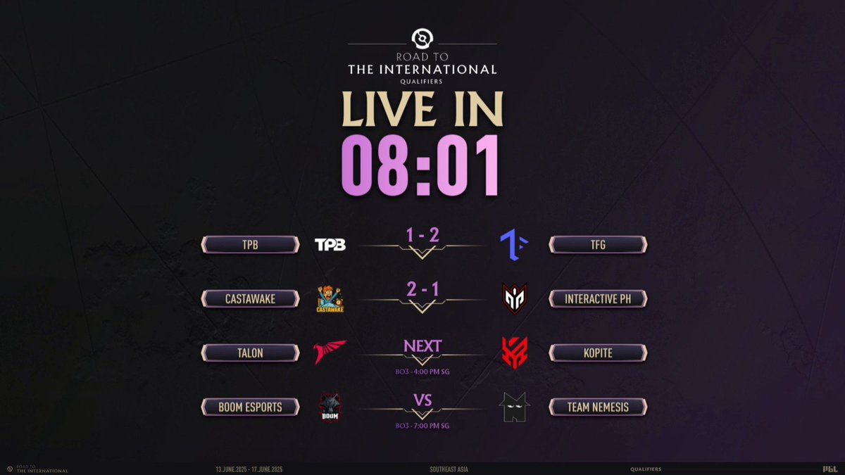 johnxfire (@johnxfire) on Twitter photo DAY 2 of the ROAD TO THE INTERNATIONAL 2025 SEA QUALIFIERS with <a href="/MLPDotA/">Mike Le Phoenix</a> for <a href="/pglesports/">PGL</a>! <a href="/TALON_ESPORTS/">TALON</a> vs KOPITE! CARLO vs CARLO! Followed by <a href="/boomesportsid/">BOOM Esports</a> vs Team Nemesis! Tune in!
📺 twitch.tv/pgl_dota2en2 DAY 2 of the ROAD TO THE INTERNATIONAL 2025 SEA QUALIFIERS with <a href="/MLPDotA/">Mike Le Phoenix</a> for <a href="/pglesports/">PGL</a>! <a href="/TALON_ESPORTS/">TALON</a> vs KOPITE! CARLO vs CARLO! Followed by <a href="/boomesportsid/">BOOM Esports</a> vs Team Nemesis! Tune in!
📺 twitch.tv/pgl_dota2en2