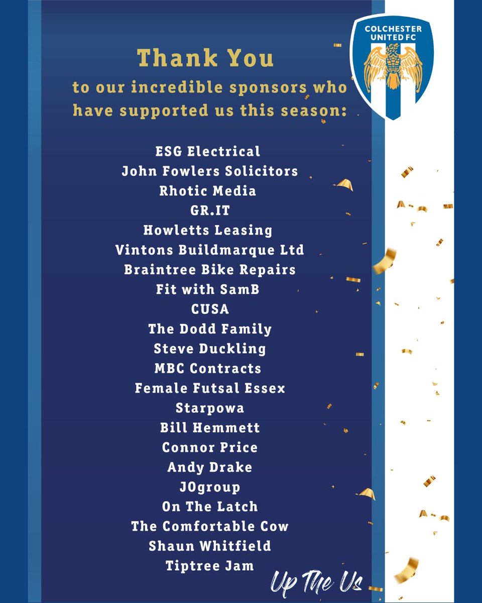 A massive thank you to our amazing sponsors from last season 💙⚽
 
Your support made a huge impact on and off the pitch.

Looking ahead, we’re welcoming new sponsors to join us for the upcoming season. 
 
Get in touch to be part of the journey! 📩
#ColU | #WeAreUnited | #CUWFC
