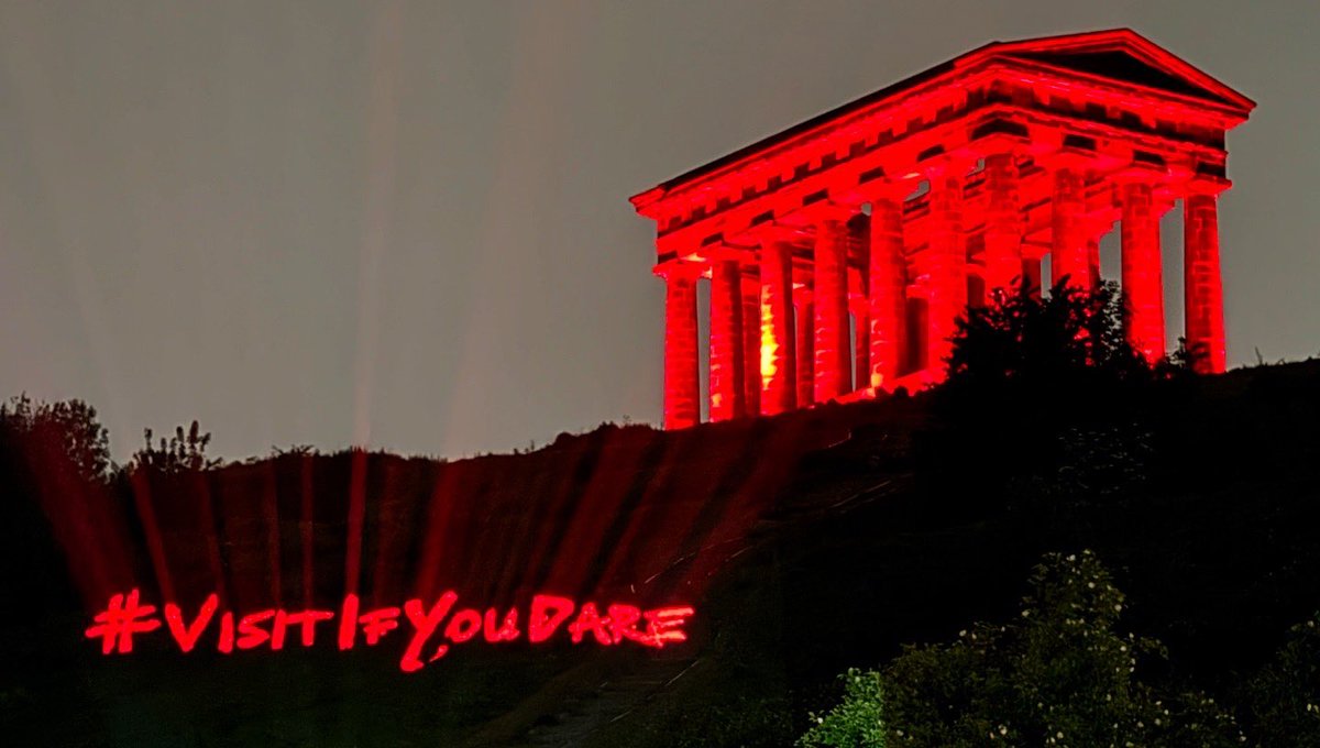 Friends fear he’s illuminating landmarks again. #VisitIfYouDare