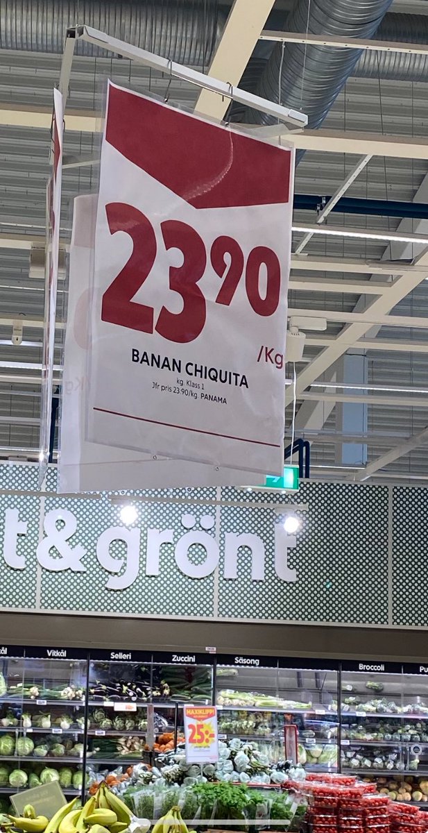 Bananas-Chiquita- Panama en Suecia hoy. 24 kr es aprox 3 dls/kilo