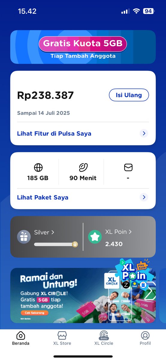 Xl dah masuk, cek punya kalian
<a href="/myXL/">XL</a> <a href="/myXLCare/">myXLCare</a>