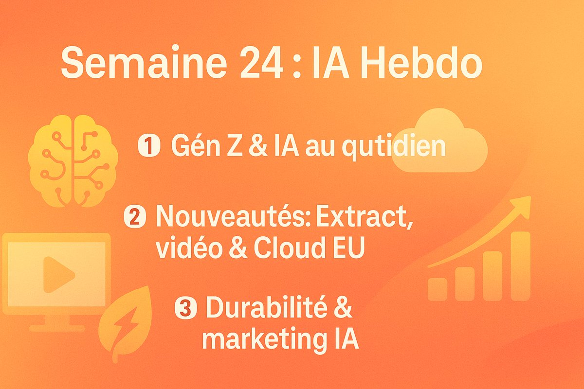 💥Weekly #24 avec mon IA Hebdo 🚀
1⃣Gén Z &amp; IA au quotidien
2⃣ Google Extract
3⃣ Midjourney video v1
4⃣🇫🇷Mistral AI + Nvidia à VivaTech
5⃣Sam Altman et environnement
6⃣IA générative dans le marketing

Go pour découvrir les 3 thèmes clés de la semaine ? 👇