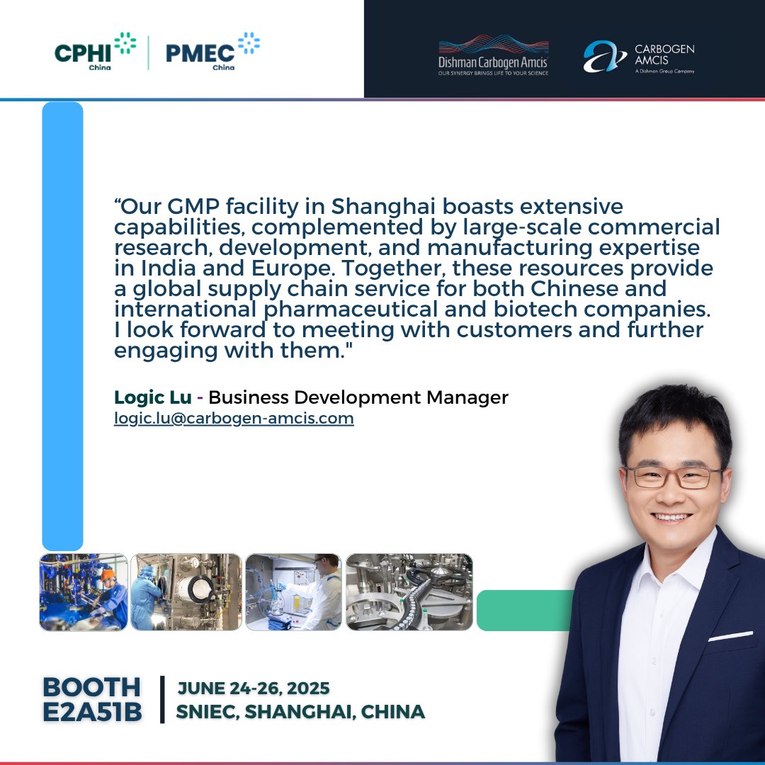 imdcal's tweet image. We’re proud to participate in #CPHIChina2025!

Explore our global CDMO capabilities and GMP-compliant supply chain solutions. 
@CARBOGEN_AMCIS 
#CDMO #APIManufacturing #GlobalPharma #DishmanCarbogenAmcis #PharmaInnovation #BusinessDevelopment #PharmaChina