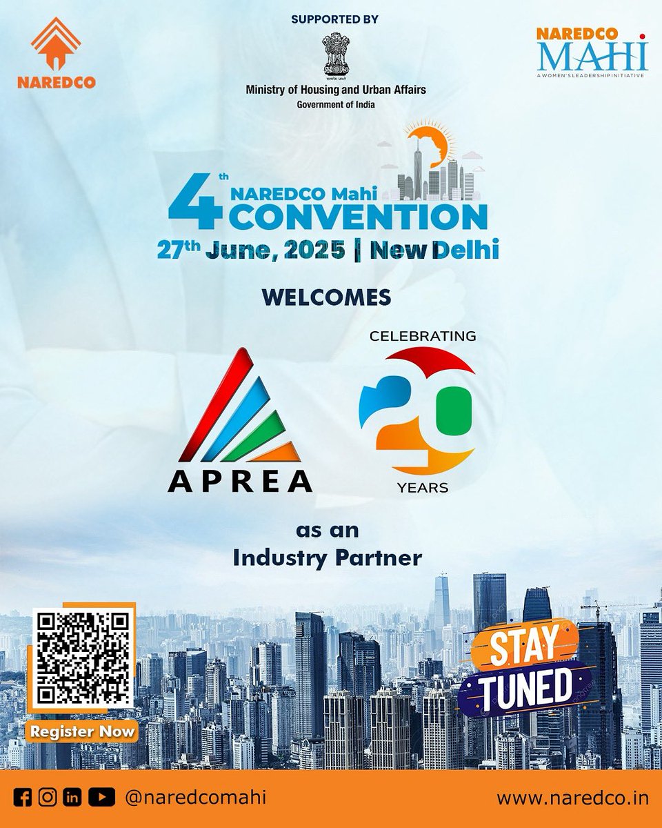 NaredcoMahi's tweet image. Welcoming our esteemed Industry Partner, #APREA, to the upcoming 4th #NAREDCOMahi Convention in New Delhi on 27th June 2025.

We are proud to associate with an organization that has been instrumental in shaping #realestate investment across the region for two decades.