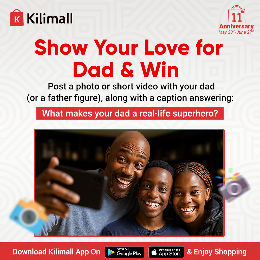 Post a photo or short video on X, IG or FB with your dad or father figure with a caption answering the Question: What makes your dad a real-life superhero? with the hashtag #GiftForDad2025 and tag us to win:
Gift 1-Powerbank + Watch
Gift 2-Earpods+ Watch
Gift 3-Watch
#Kilimall