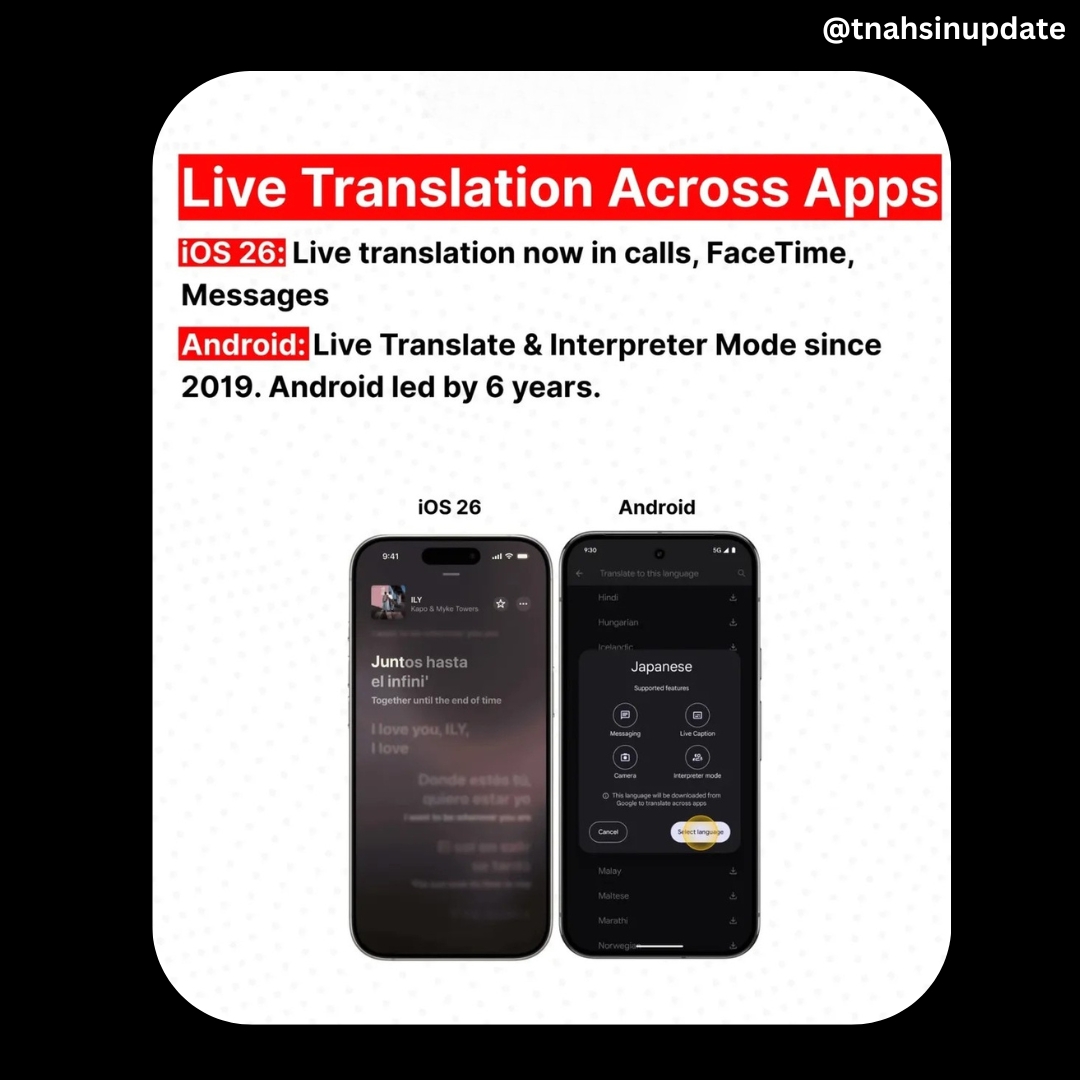 tnahsinupdate's tweet image. Which Android feature do you think Apple should add next? And which feature do you believe Android still handles better?

#iOS26 #AndroidFeatures #AppleVsAndroid #tnahsinupdate #latestUpdates #LatestNews #news #BreakingNews