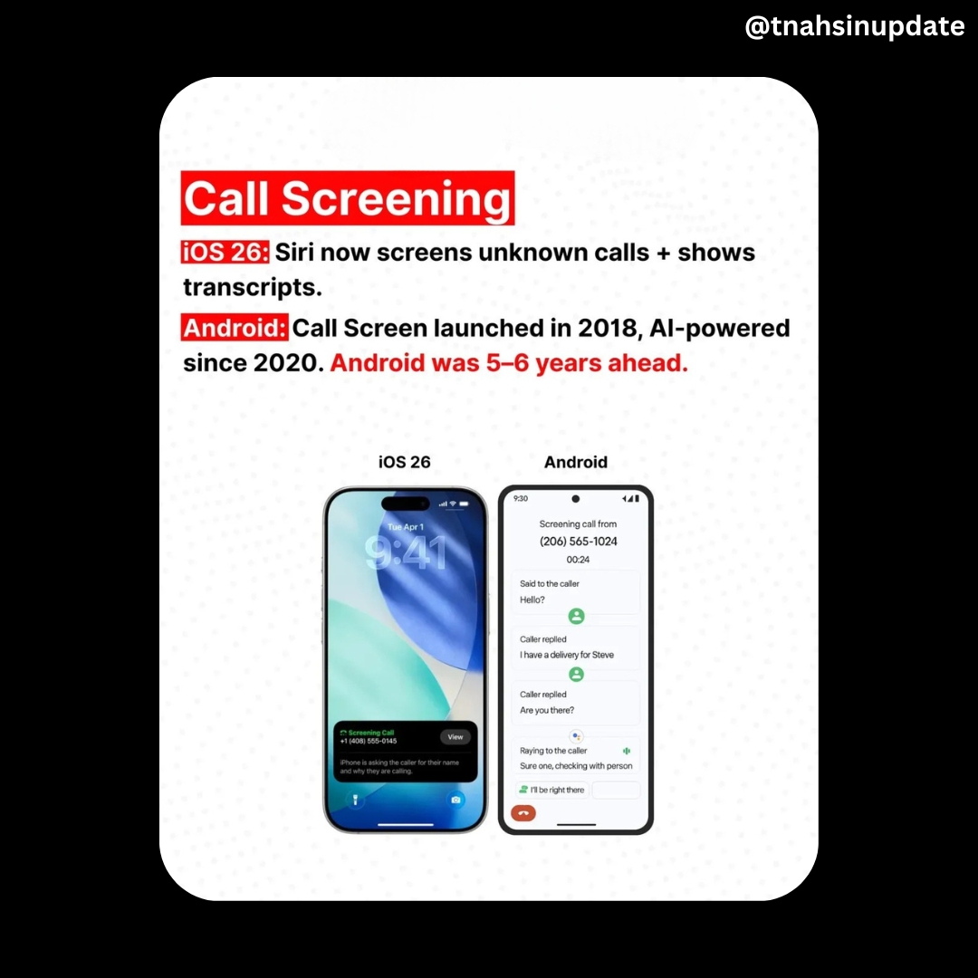 tnahsinupdate's tweet image. Which Android feature do you think Apple should add next? And which feature do you believe Android still handles better?

#iOS26 #AndroidFeatures #AppleVsAndroid #tnahsinupdate #latestUpdates #LatestNews #news #BreakingNews