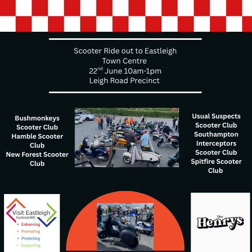 Next Sunday (22 June) we will have some of the local Scooter Clubs doing a ride out into Eastleigh Town Centre!
Pop along and have a look round at some stunning scooters and listen to music performed by @thehenrysuk
visiteastleigh.co.uk/events/eastlei…
#eastleigh #scooter #mod