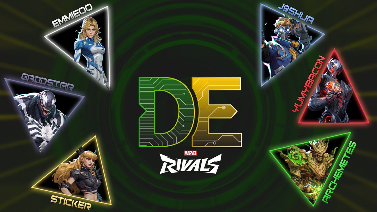 DisconnectedGG's tweet image. Disconnected Esports is making its long-awaited entrance into the Marvel Rivals scene! 🦸‍♂️

Allow me to introduce you to our super talented heroes (&amp;amp; villains 😉) playing on our first ever Rivals team!

🛡️ Archemetes
🛡️ Gaddstar
⚔️ J9shua
⚔️ Sticker
💉 Emmieoo
💉 Yumybacon