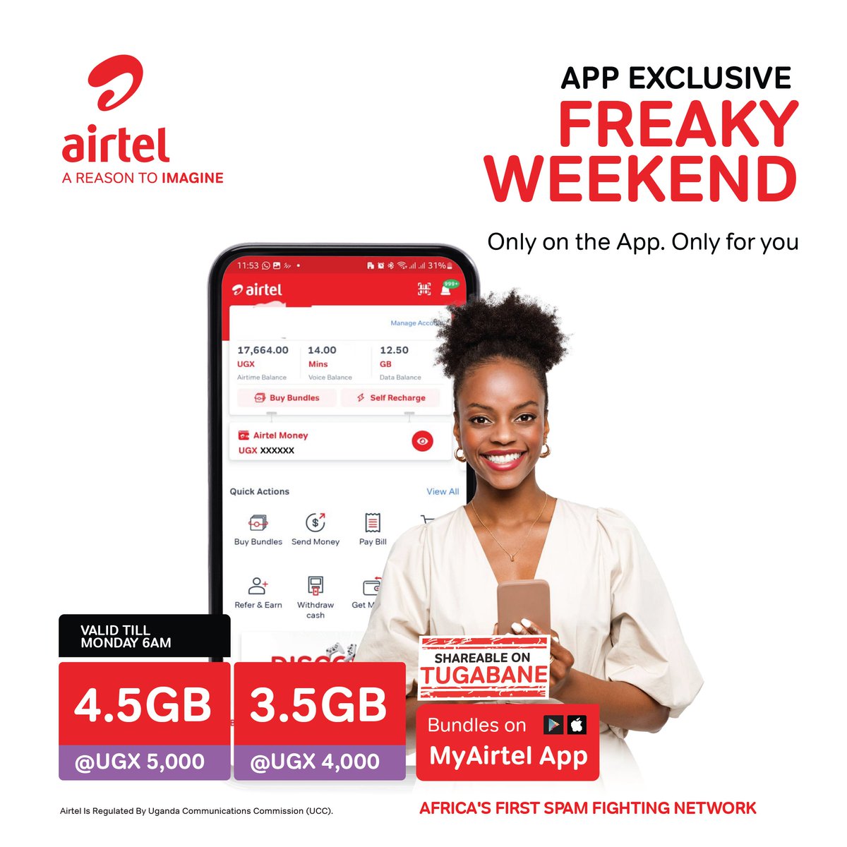 Consider this your weekly reward for using the #MyAirtelApp.  Activate the exclusive #FreakyWeekend bundle and stay online until Monday morning🔥