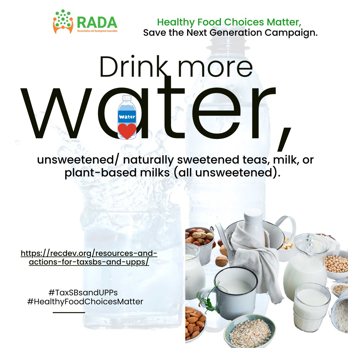 Ditch sugary drinks. Hydrate with water &amp; unsweetened beverages. It’s a small change with a big impact, especially for kids.
#healthyfoodchoicesmatter 
#taxsbsandupps
<a href="/Recdefcameroon/">Reconciliation and Development Association, RADA</a>
<a href="/MinsanteCMR/">MinsanteCameroun</a>
<a href="/minfi_cameroun/">Ministère des Finances du Cameroun (MINFI)</a>
<a href="/IncubatorGHAI/">Global Health Advocacy Incubator</a>
<a href="/TobaccoFreeKids/">Campaign for Tobacco-Free Kids</a>
<a href="/CameroonNCDA/">Cameroon NCD Alliance (CNCDA)</a>