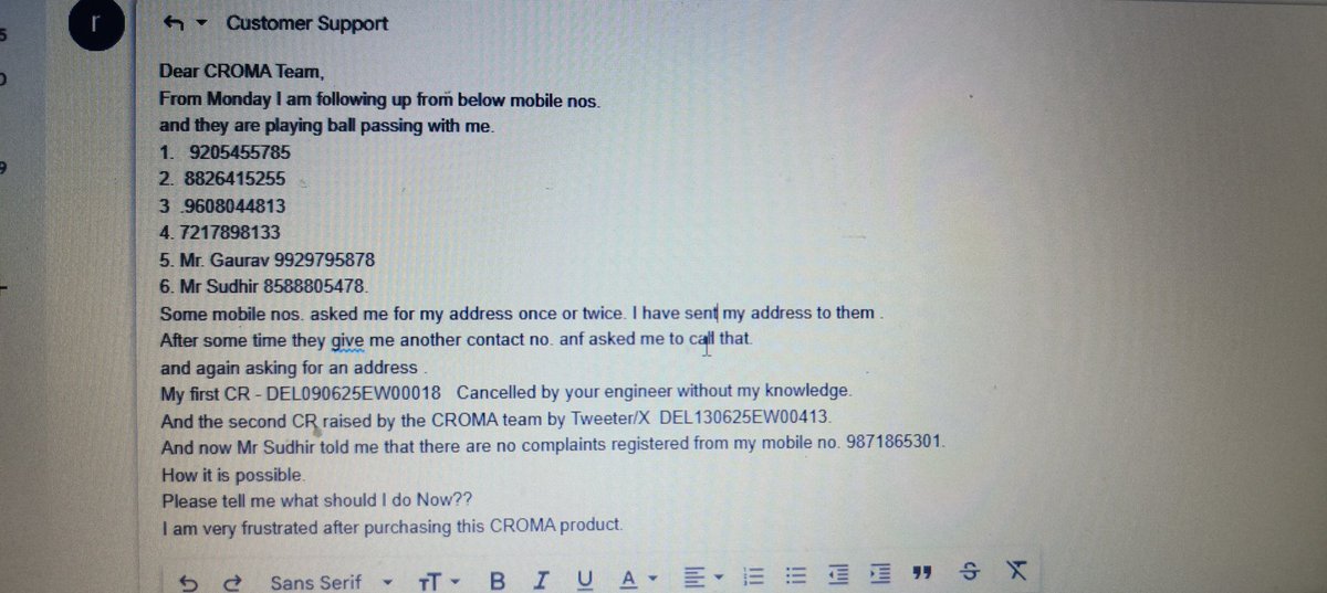 <a href="/cromaretail/">Croma</a> I am following on mail also but no responce from here also.