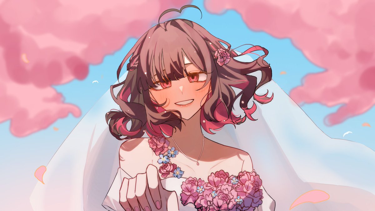 11_1_2025's tweet image. 🤍🩷
ー Wedding day 

「Under the blue sky, we swore to each other. That may be our love bloom beautifully like spring.」