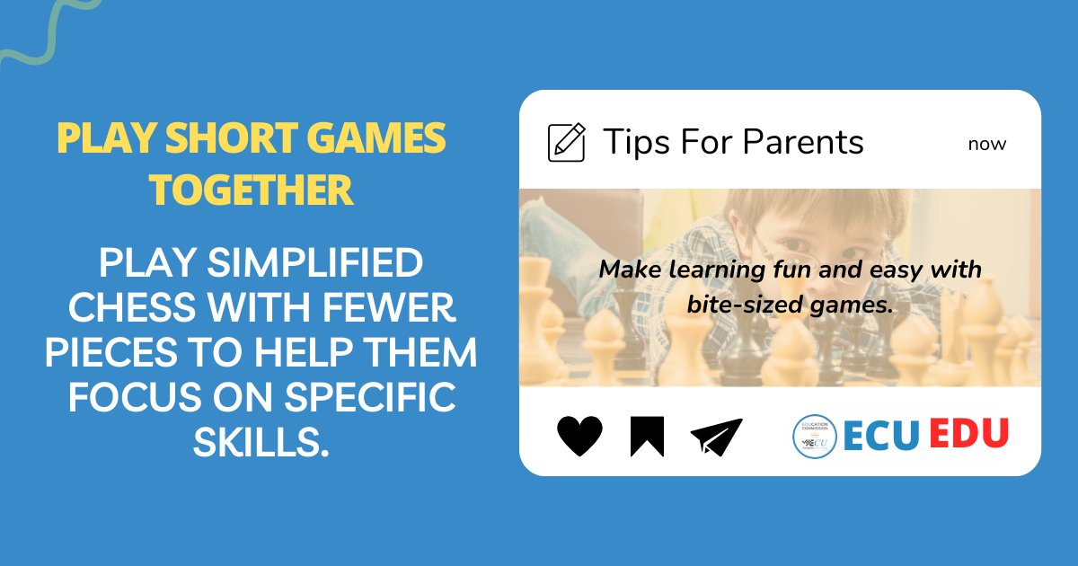ECU_Education's tweet image. Vol. 1
Parents + Chess = Powerful Education Partnership!
As educators, we've seen firsthand how a child’s learning experience transforms when parents get involved. That’s why we are starting a series of tips for parents on how to use chess to support their child’s education.