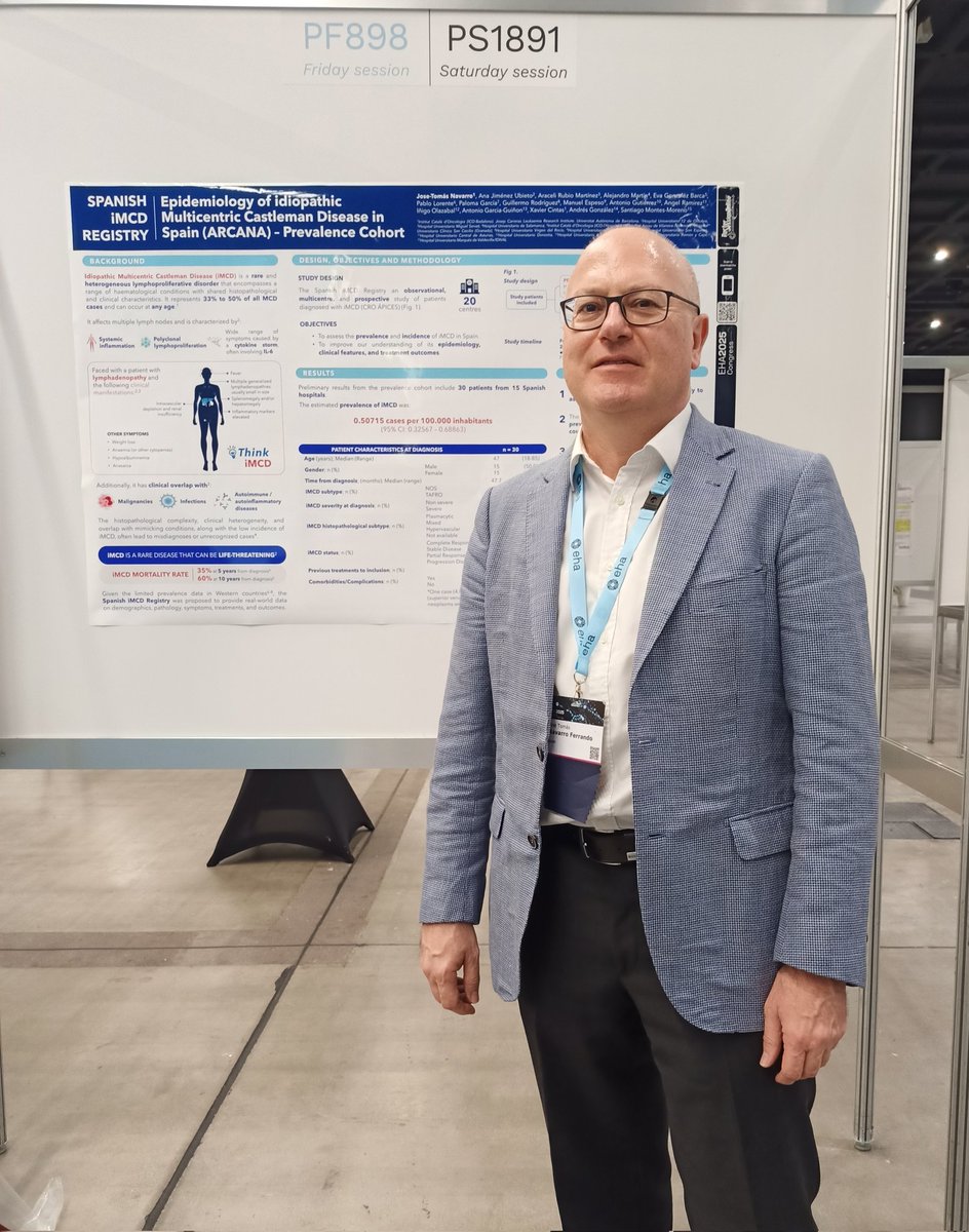 J. Tomás Navarro (@jtomasnavarro) on Twitter photo Today the preliminary results of the Spanish iMCD epidemiology study will be presented at poster session #EHA2025
<a href="/EHA_Hematology/">European Hematology Association</a> Today the preliminary results of the Spanish iMCD epidemiology study will be presented at poster session #EHA2025
<a href="/EHA_Hematology/">European Hematology Association</a>
