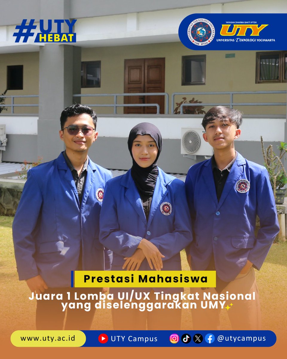 utycampus's tweet image. #SobatHebat
Lagi dan lagi mahasiswa Informatika UTY kembali meraih prestasi nasional nih!
..
Kali ini, prestasi tersebut berhasil diraih Muhammad Ali Pratama Putra, Zelia Latifah, dan Zidan Amikul Afham
Selengkapnya: uty.ac.id/article/mahasi…
#Informatika
#Unggul
#Mahasiswa