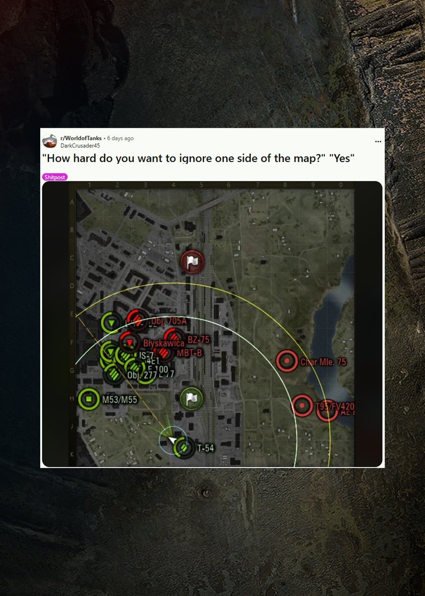 worldoftanks's tweet image. We’ve rounded up our top meme picks from Reddit this week – and yes, they’re as accurate as an EBR on caffeine.

Drop your favorite map location in the comments — are you a hill camper, a city brawler, or a bush wookie? 👇
#wotmemes #tanklife #redditmemes