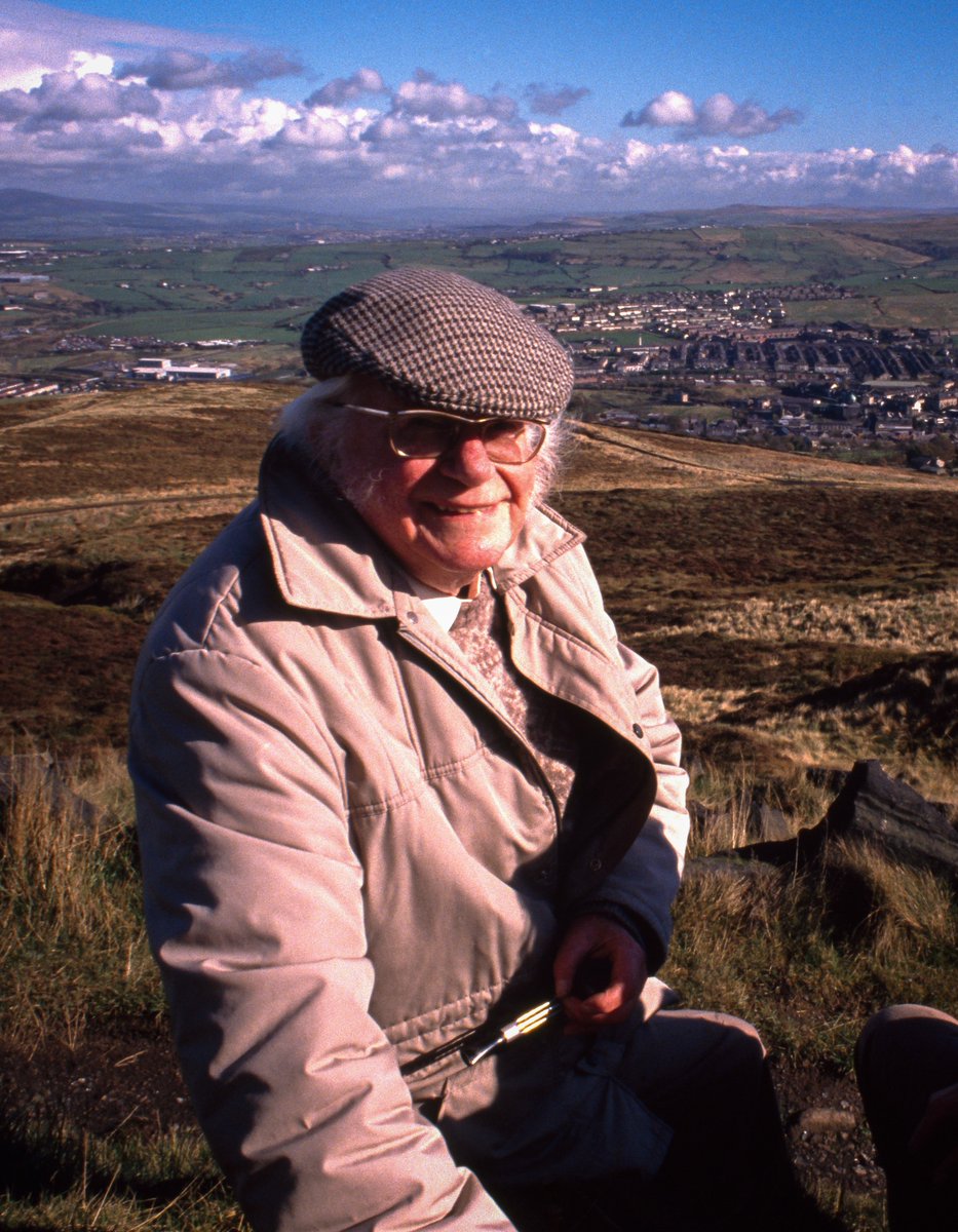 Wainwright at Darwen (Jubilee) Tower, near his hometown of Blackburn. Photo courtesy of Richard Else, the producer of the original BBC Wainwright TV series. This photo was taken in 1990, just a few months before his passing.
