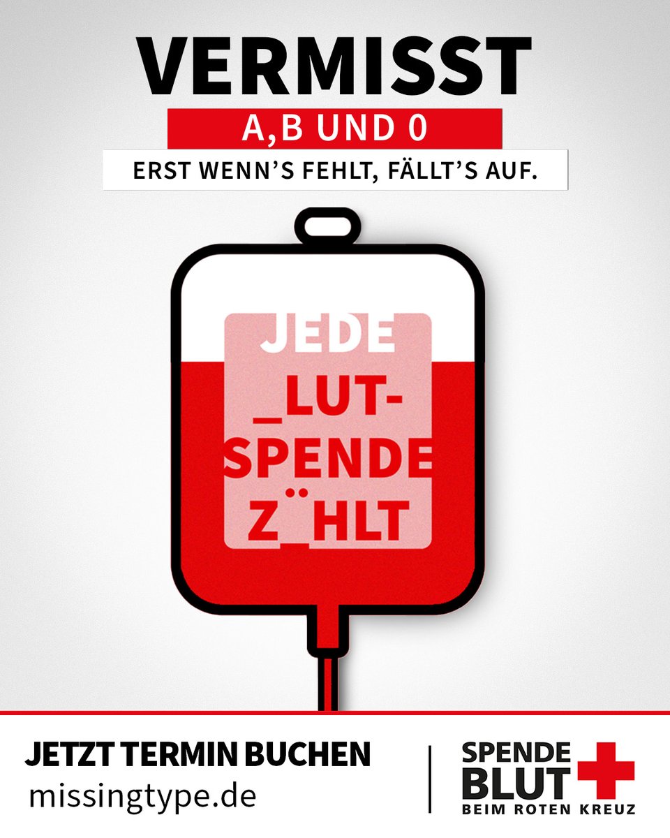 Erst wenns fehlt, fällt's auf! ❗️

Am 14. Juni ist Weltblutspendetag. 🩸 In Deutschland wird alle sieben Sekunden eine Blutkonserve benötigt. Spenden sind also essenziell! 🙏 

Hier könnt Ihr helfen: drk-blutspende.de/blutspendeterm…

#f95 | 🔴⚪️