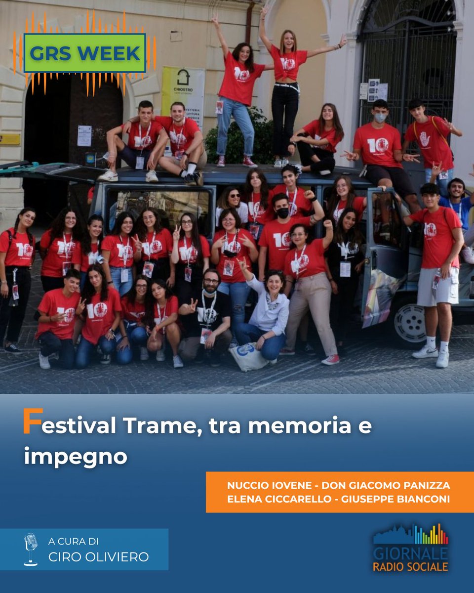 Grs Week👉Festival Trame, tra memoria e impegno

giornaleradiosociale.it/audio/festival…

🎙️Festival Trame: tra le rassegne più importanti sui libri e sulle mafie. Con l'ideatore Nuccio Iovene; Don G. Panizza, Comunità Progetto Sud; Elena Ciccarello, Lavialibera; Giuseppe Bianconi, giornalista