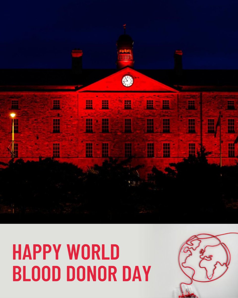 Giveblood_ie's tweet photo. Happy World Blood Donor Day 2025! 
Across Ireland, iconic buildings are 'lighting up' red tonight to show their appreciation and support for our generous blood donors. Thank you ❤️ https://t.co/yFVV6YGgcb
